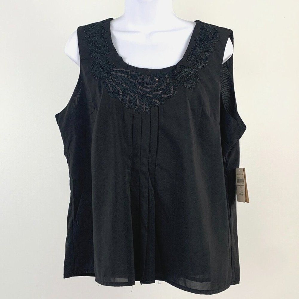 Coldwater Creek sz L Blouse Sleeveless Top Black Beaded Lined New NWT
